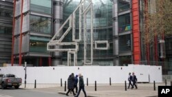 General view at the entrance of the Channel 4 Headquarters in London, April 5, 2022.