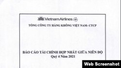 Báo cáo tài chính quý VI/2021 của Vietnam Airlines. Photo Vietnam Airlines.
