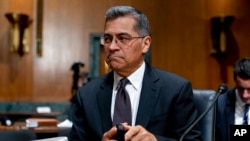 Health and Human Services Secretary Xavier Becerra arrives for a Senate Finance hearing on Capitol Hill, April 5, 2022.