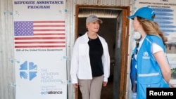 Cindy McCain, US ambassador to the UN Agencies in Rome, visits the Kalobeyei reception center during her visit to assess the drought conditions and food security at the Kakuma refugee camp in Turkana county, Kenya, March 17, 2022.