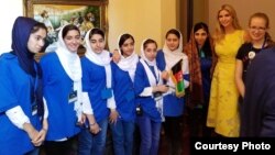 Ivanka Trump, second from right, the daughter and adviser of U.S. President Donald Trump, meets with the all-girls Afghan robotics team in Washington, July 18, 2017. (Photo courtesy of the Embassy of Afghanistan)