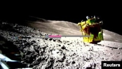 FILE PHOTO: The Smart Lander for Investigating Moon (SLIM), is seen in this handout image taken by LEV-2 on the moon, released on Jan. 25, 2024. 