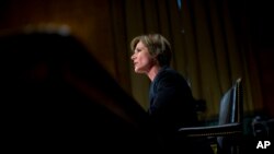 FILE - Then deputy attorney general Sally Yates testifies on Capitol Hill in Washington, March 24, 2015. Yates is among former U.S. officials to testify Monday. 