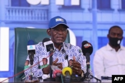 FILE - Teodoro Obiang Nguema, president of Equatorial Guinea, speaks during a news conference at the congress hall in Bata, Equatorial Guinea, Nov. 25, 2021.