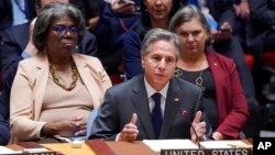 U.S. Secretary of State Antony Blinken speaks during a high-level Security Council meeting on the situation in Ukraine, Sept. 22, 2022, at U.N. headquarters. 