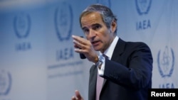 라파엘 그로시 국제원자력기구(IAEA) 사무총장이 지난 12일 오스트리아 빈에서 기자회견을 했다.