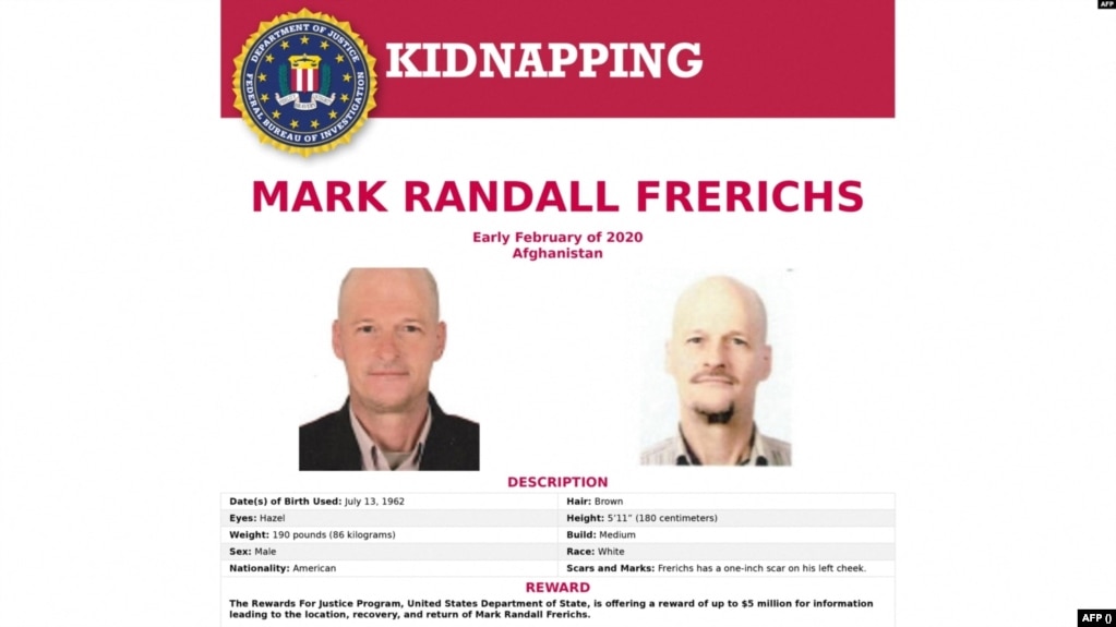 FILE - This poster image courtesy of the FBI shows the kidnapping poster for Mark Randall Frerichs, obtained on Aug. 26, 2020.