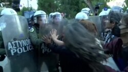 Protesters Scuffle With Police Outside Iranian Embassy in Athens 