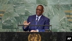 Rais wa Senegal Macky Sall akihutubia mkutano wa 77 wa Baraza kuu la Umoja wa mataifa, kwenye makao makuu ya UN, Septemba 20, 2022