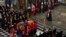 The coffin is placed near the altar at the State Funeral of Queen Elizabeth II, held at Westminster Abbey, London, Sept. 19, 2022.