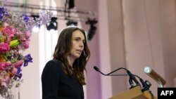 New Zealand's Prime Minister Jacinda Ardern speaks during a memorial service to remember Britain's Queen Elizabeth II at St Paul's Cathedral in Wellington on Sept. 26, 2022.