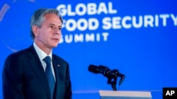 U.S. Secretary of State Antony Blinken speaks at a food security ministerial meeting during the 77th session of the U.N. General Assembly in New York, Sept. 20, 2022.