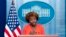 La secretaria de prensa de la Casa Blanca, Karine Jean-Pierre, habla en una rueda de prensa en Washington, el jueves 15 de septiembre de 2022.