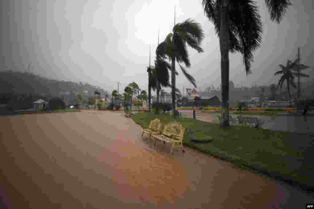 View of a park in Samana, Dominican Republic, Sept. 19, 2022, after the passage of Hurricane Fiona.