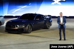 Bill Ford, CEO of Ford Motor Company, introduces one of the Ford Mustang 2024 models, the Dark Horse performance vehicle, at the North American International Auto Show, Wednesday, September 14, 2022, in Detroit.  (Photo: AP/Jose Juarez)