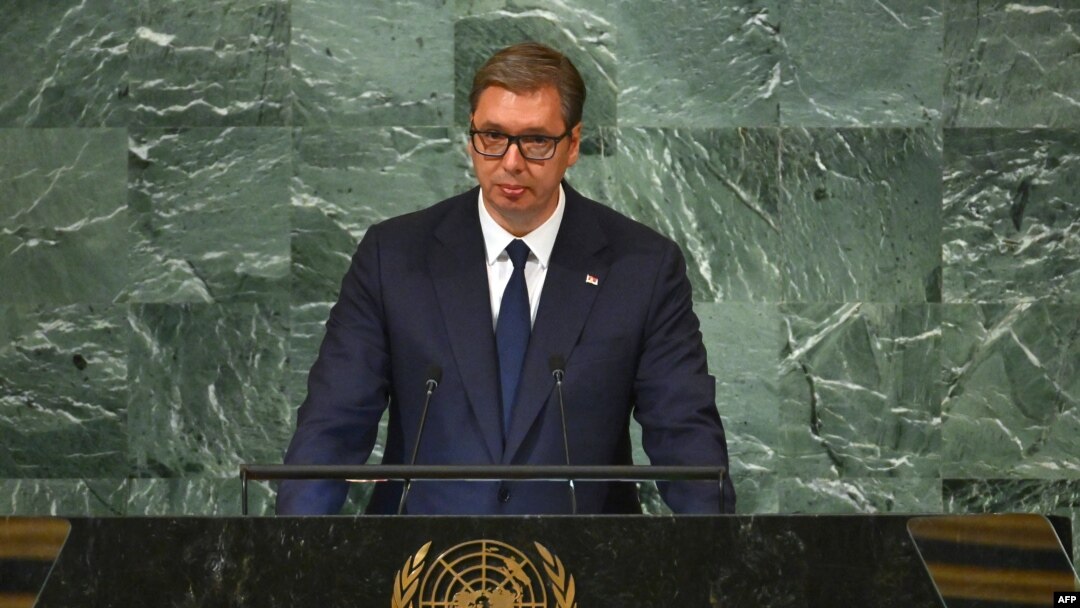 Predsjednik Srbije Aleksandar Vučić govori na zasjedanju Generalne skupštine Ujedinjenih nacija (Foto: ANGELA WEISS / AFP)