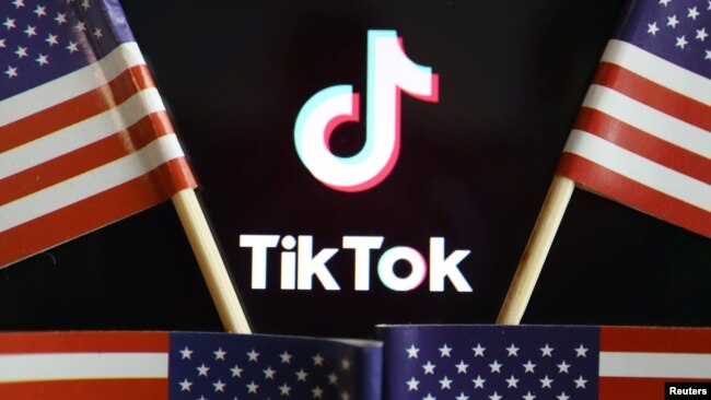 资料照:TikTok标志和美国国旗。