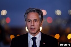 FILE—U.S. Secretary of State Antony Blinken speaks to the press at the port of Ashdod, in Ashdod, Israel, May 1, 2024.