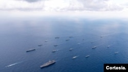 Despliegue militar de EEUU y aliados durante maniobras en el Pacífico, el 16 de noviebre de 2022. [Foto tomada de Twitter @US7thFleet.