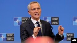 NATO Secretary-General Jens Stoltenberg speaks during a press conference at the NATO headquarters, Nov. 16, 2022 in Brussels, Belgium. 