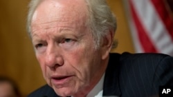Chairman Joe Lieberman, ID-Conn., leads a hearing of the Senate Committee on Homeland Security and Governmental Affairs to assess current threats to the United States, on Capitol Hill in Washington, September 19, 2012.