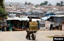 FILE - A vendor sells sugar cane in Kibera slum in Kenya's capital Nairobi, March 7, 2014.