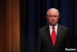 U.S. Attorney General Jeff Sessions attends a news conference on the arrest of a suspect in the sending of at least a dozen parcel bombs to Democratic politicians and high-profile critics of President Trump.
