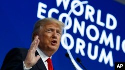 President Donald Trump delivers a speech to the World Economic Forum, Jan. 26, 2018, in Davos, Switzerland.