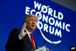 FILE - President Donald Trump delivers a speech to the World Economic Forum, Jan. 26, 2018, in Davos, Switzerland.