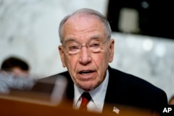 FILE - Senate Judiciary Committee Chairman Chuck Grassley, R-Iowa, speaks as President Donald Trump's Supreme Court nominee, Brett Kavanaugh, a federal appeals court judge, appears before the committee on Capitol Hill in Washington, Sept. 4, 2018.