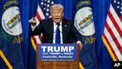 FILE - Republican presidential candidate Donald Trump speaks during a rally in Louisville, Ky., March 1, 2016. On Friday, March 31, 2017, a federal judge rejected Trump’s free speech defense against a lawsuit accusing him of inciting violence against protesters during his campaign.