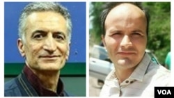 حسین رمضانپور (راست) و محمدتقی فلاحی از فعالان صنف معلمان