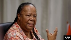 FILE — South Africa’s Minister of International Relations and Cooperation Naledi Pandor delivers her closing remarks following a meeting with Denmark's Foreign Minister in Pretoria on March 5, 2024.