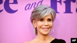 FILE - Jane Fonda arrives at the Season 7 final episodes premiere of 'Grace and Frankie,' on April 23, 2022, at NeueHouse Hollywood in Los Angeles. 