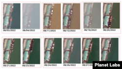 북한 남포의 한 항구를 촬영한 8월 위성사진. 총 5차례에 걸쳐 선박 11척이 하얀색 물체를 싣고 입항한 모습을 볼 수 있다. 사진=Planet Labs