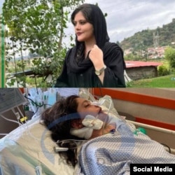 A combination photo showing Mehsa Amini while alive and one purporting to show her on a ventilator has been circulating on social media.