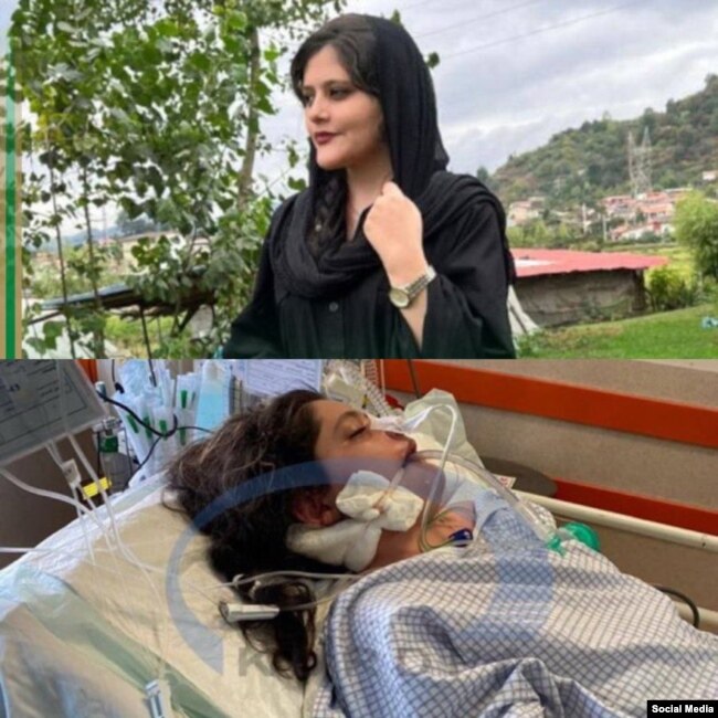 A combination photo showing Mehsa Amini while alive and one purporting to show her on a ventilator has been circulating on social media.