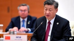 Chinese President Xi Jinping speaks at the Shanghai Cooperation Organization (SCO) summit in Samarkand, Uzbekistan, Sept. 16, 2022. (Uzbekistan Presidential Press Service via AP)