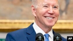 FILE - President Joe Biden speaking at the White House, April 28, 2022, in Washington. He is to attend the White House Correspondents' Association dinner, April 30, 2022.