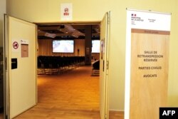 A general view of the trial broadcast room for civil parties and lawyers in Nice, Southern France, Sept. 1, 2022.