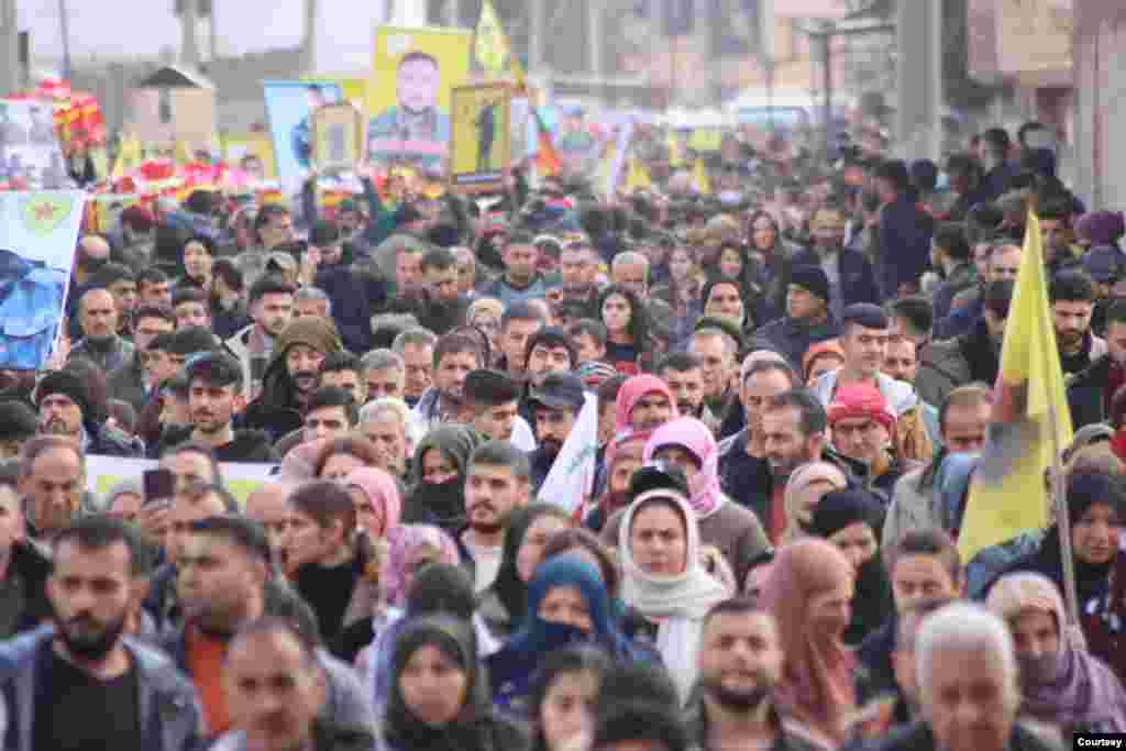 A funeral service for 12 members of the Syrian Democratic Forces (SDF) was held in al-Qamishli on Wednesday. 