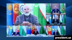 Presidents of five Central Asian states hold a virtual summit with Indian Prime Minister Narendra Modi, Jan. 27, 2022. (president.uz)