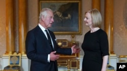 Britain's King Charles III during his first audience with Prime Minister Liz Truss at Buckingham Palace, London, Sept. 9, 2022 following the death of Queen Elizabeth II.