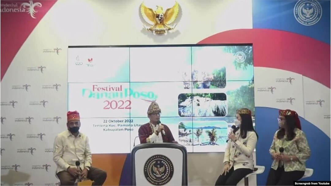 Bupati Poso, Verna Gladies Merry Inkiriwang saat menjelaskan agenda pelaksanaan Festival Danau Poso dalam Weekly Press Briefing Kementerian Pariwisata dan Ekonomi Kreatif, Senin (5 September 2022) (Foto : Tangkapan Layar).