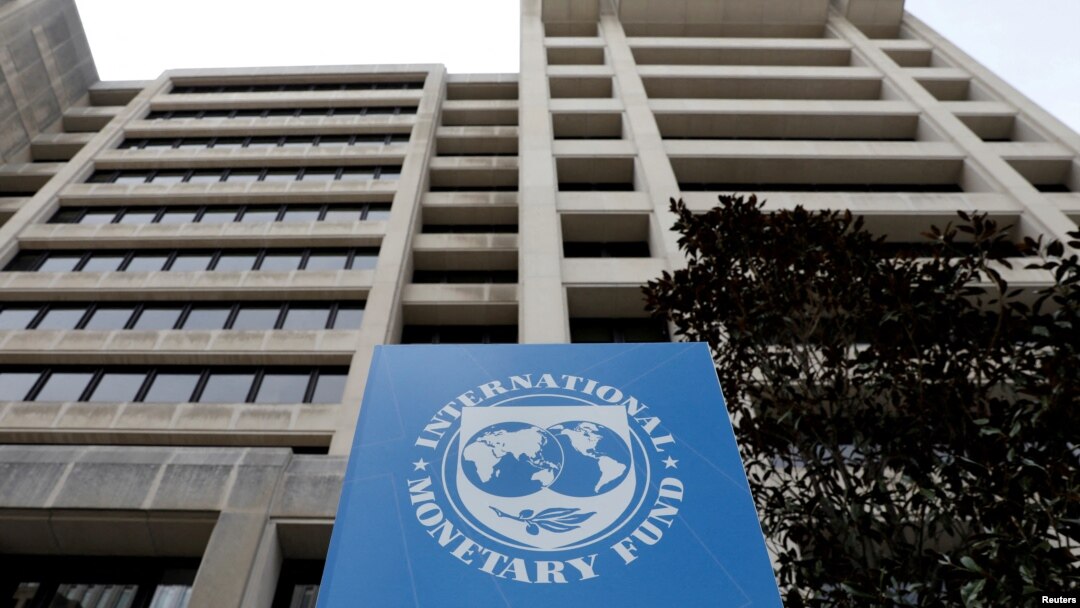 FILE - The International Monetary Fund headquarters building in Washington, April 8, 2019. 