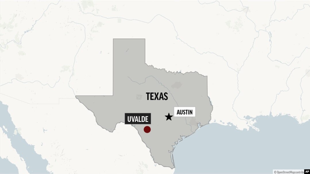 A map showing the location of Uvalde, Texas.