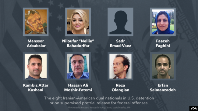 هشت شهروند دوتابعیتی ایرانی-آمریکایی که به دلیل ارتکاب جرایم فدرال در بازداشت یا آزادی پیش از محاکمه به سر می‌برند