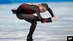 Kamila Valieva of the Russian Olympic Committee competes in the women's team free skate program during the figure skating competition at the 2022 Winter Olympics, Feb. 7, 2022, in Beijing.