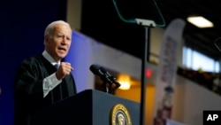 President Joe Biden delivers the keynote address at South Carolina State University's 2021 fall commencement ceremony in Orangeburg, S.C., Dec. 17, 2021.