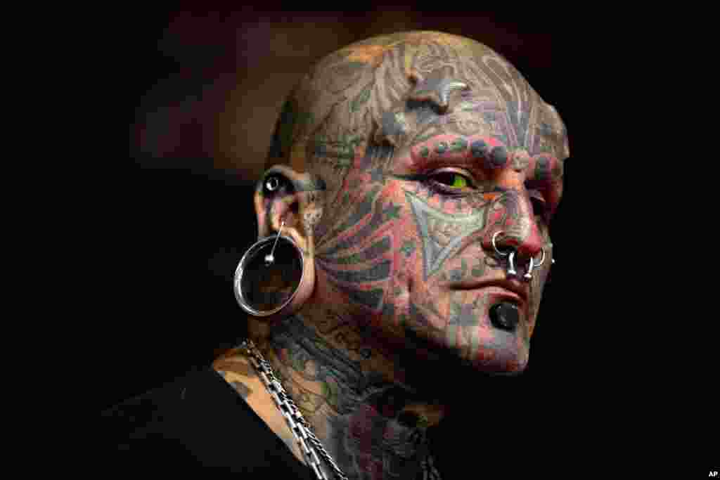 Victor Peralta is seen during the 10th annual Buenos Aires Tattoo Show in Buenos Aires, Argentina, Mar. 7, 2014. 